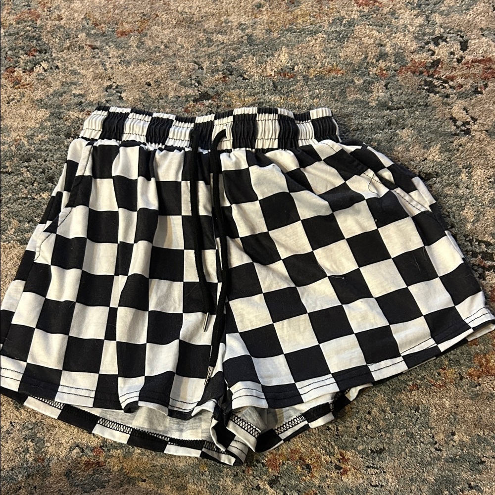 Source Unknown Black and White Checkered Athletic Shorts